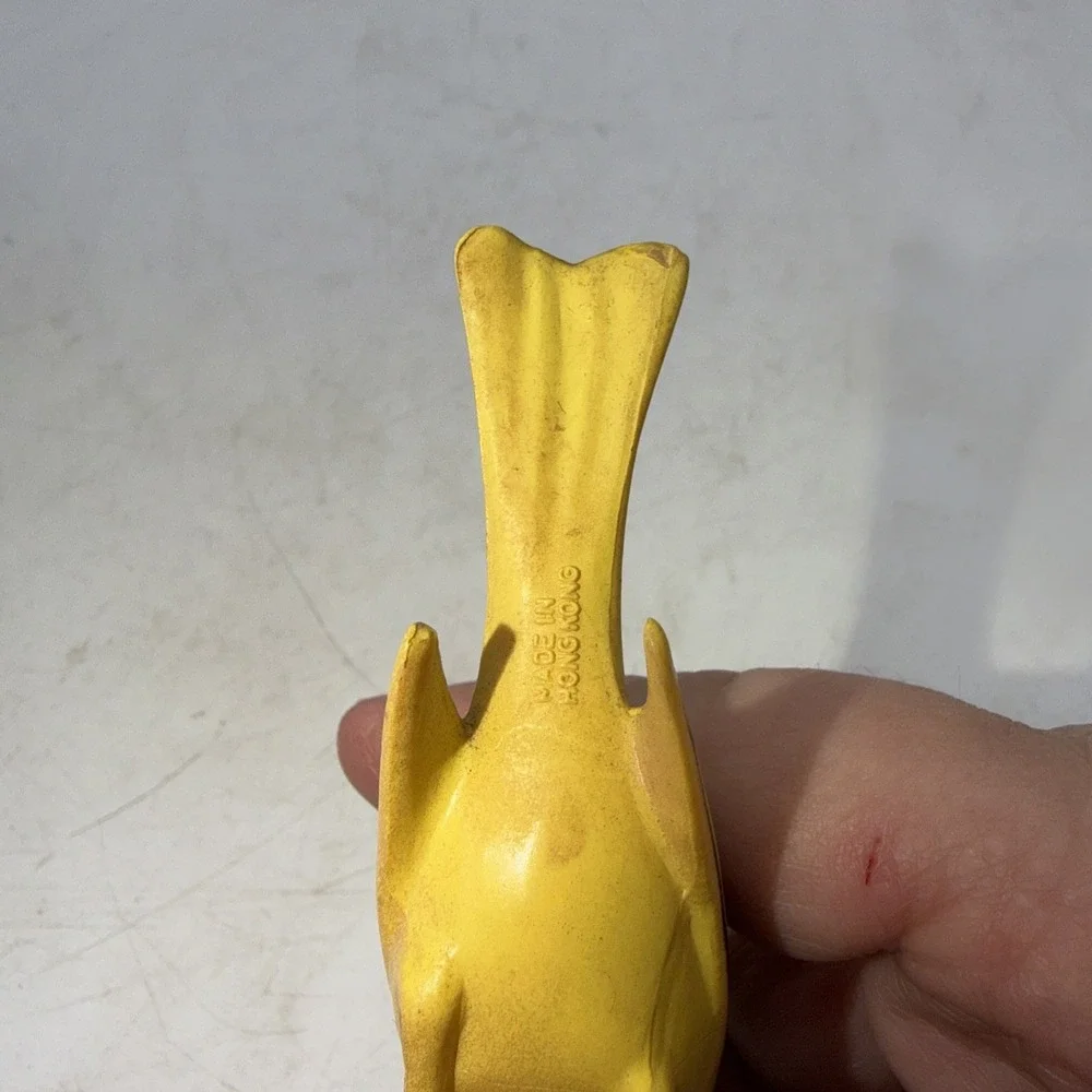 Vintage Hong Kong Goldfinch Bird plastic Figurine yellow brown green base